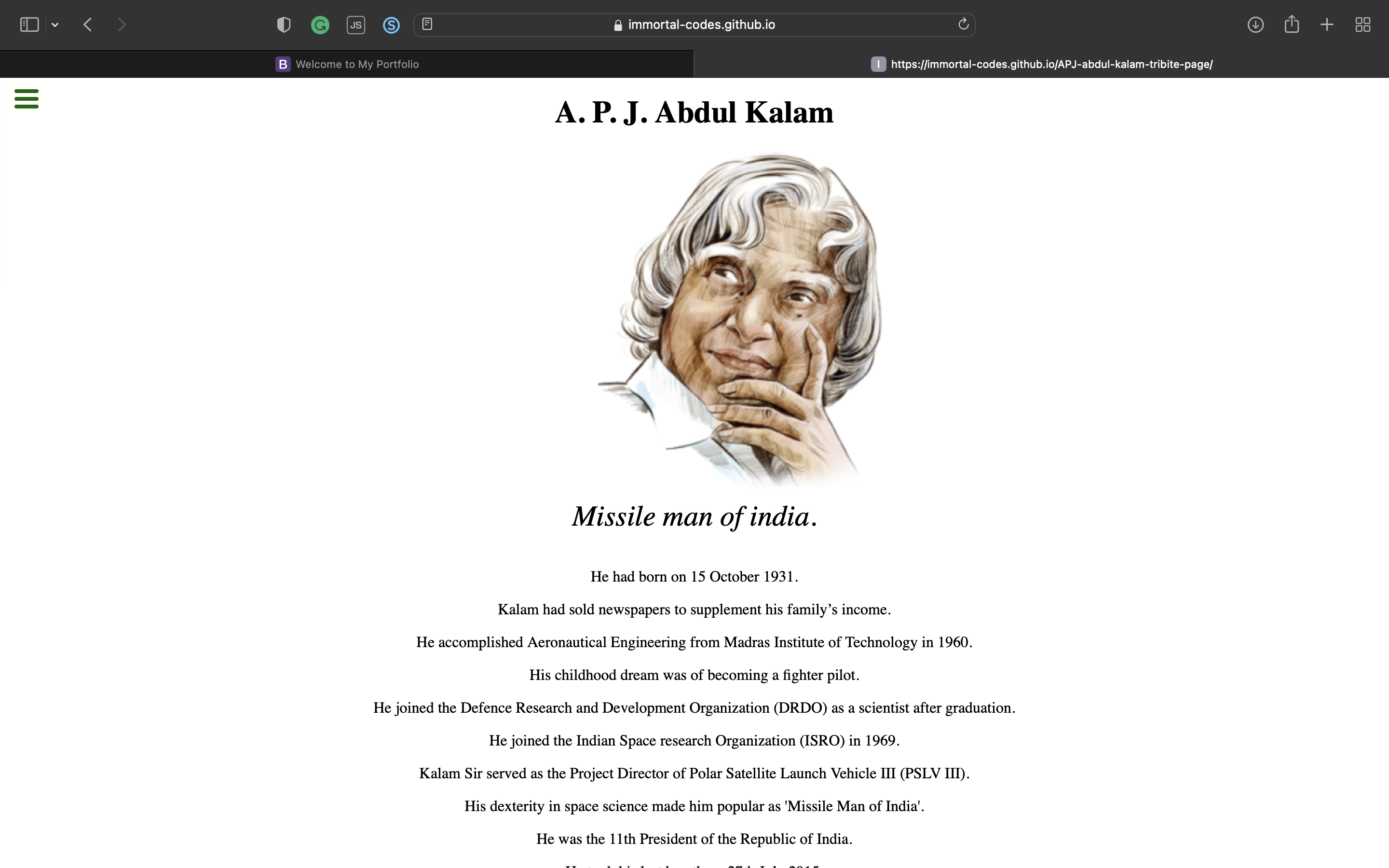 tribute page